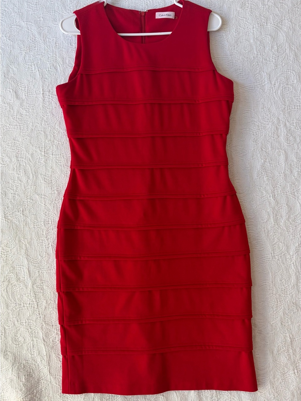 Calvin Klein Red Sleeveless Bandage Midi Dress